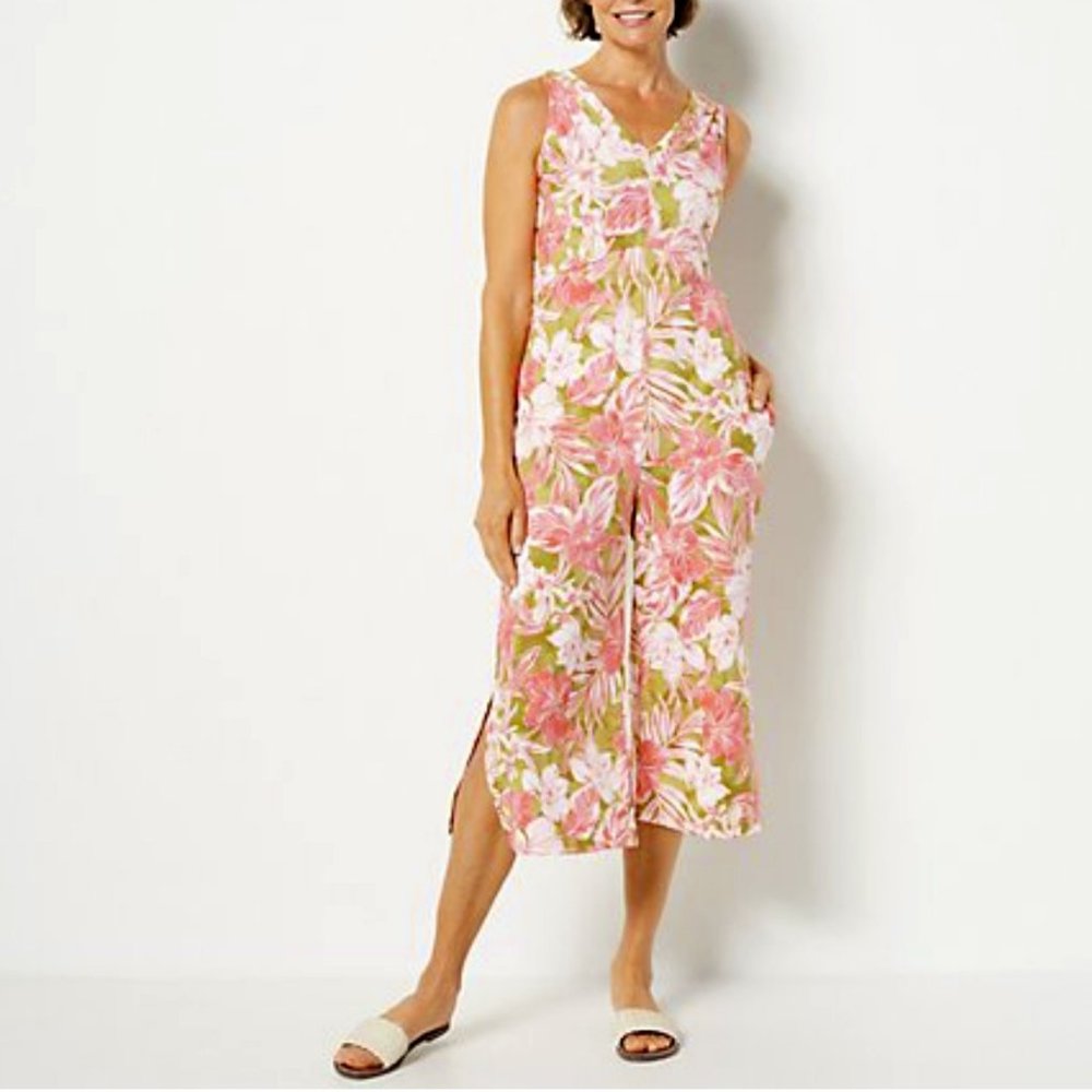 Cuddl Duds Flexwear V-Neck Wide Leg Jumpsuit  13862